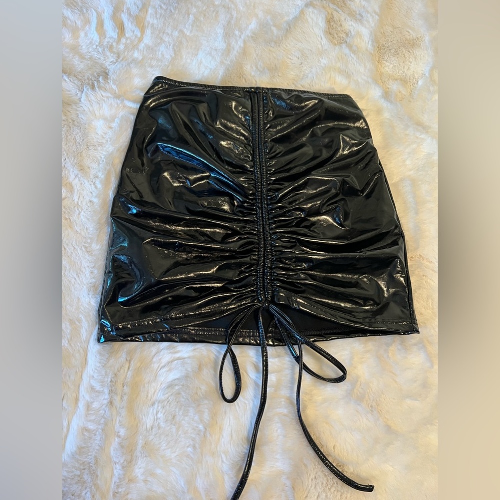 shiny leather skirt